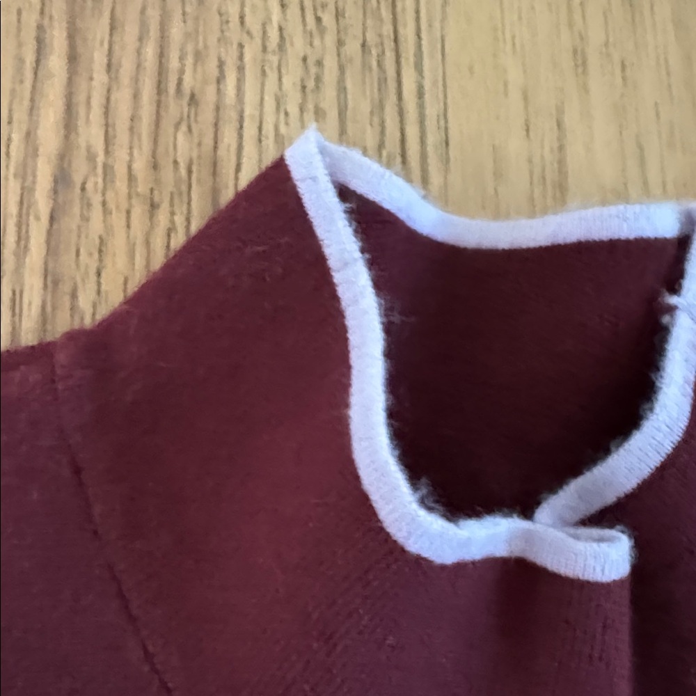 😊Anthropologie Women’s Burgundy Turtleneck Sweater with soft lavender trim - Picture 3 of 7